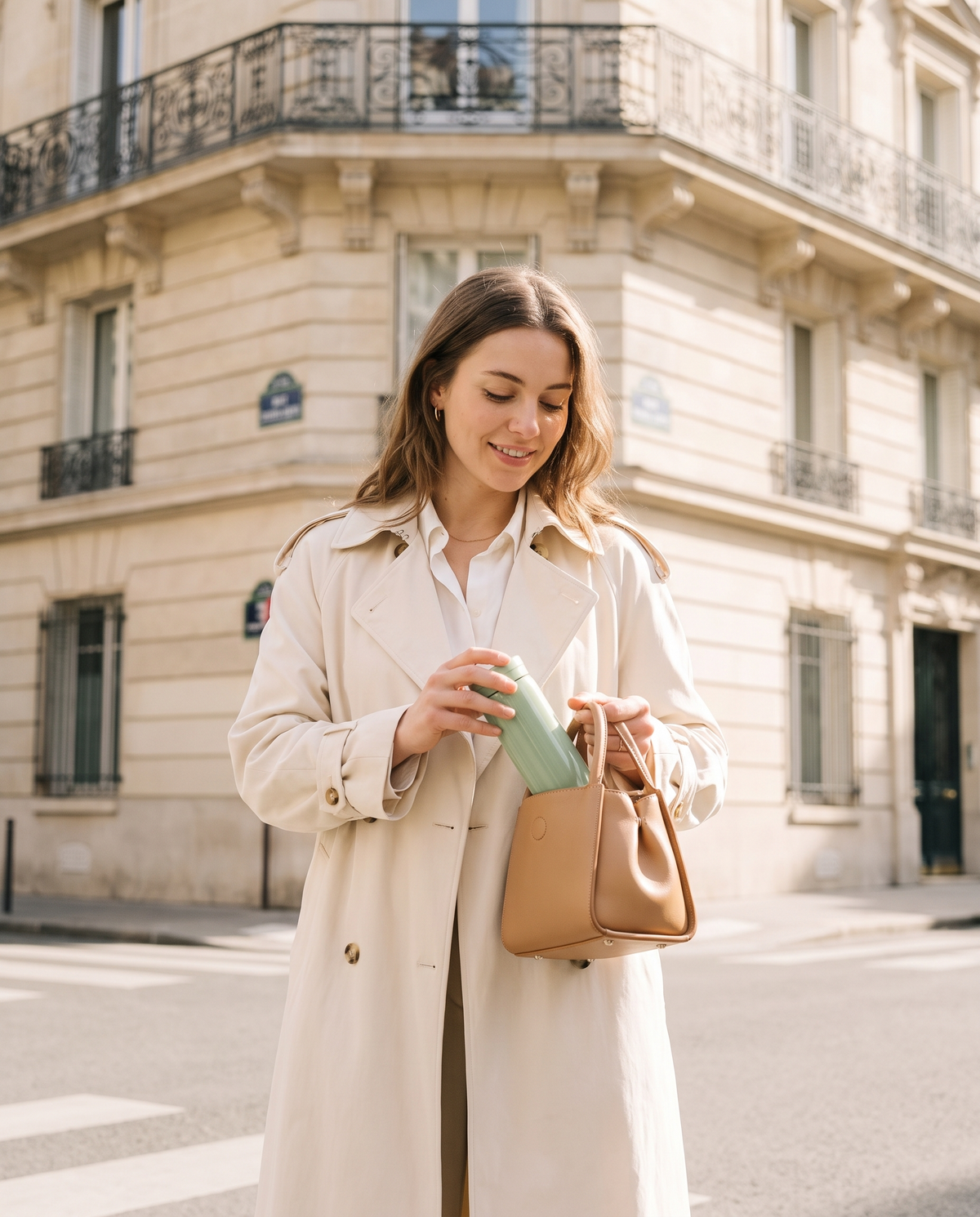 Woman taking the WELLURIA mini thermal cup from her bag